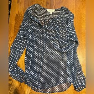 Navy Polka Dot Sheer Blouse
